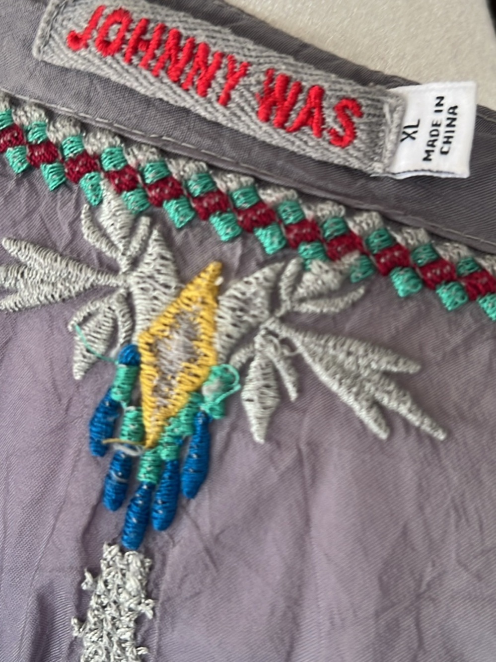 Johnny Was Embroidered Boho Tunic in Gray with Multicolor Floral Stitching - Picture 6 of 10
